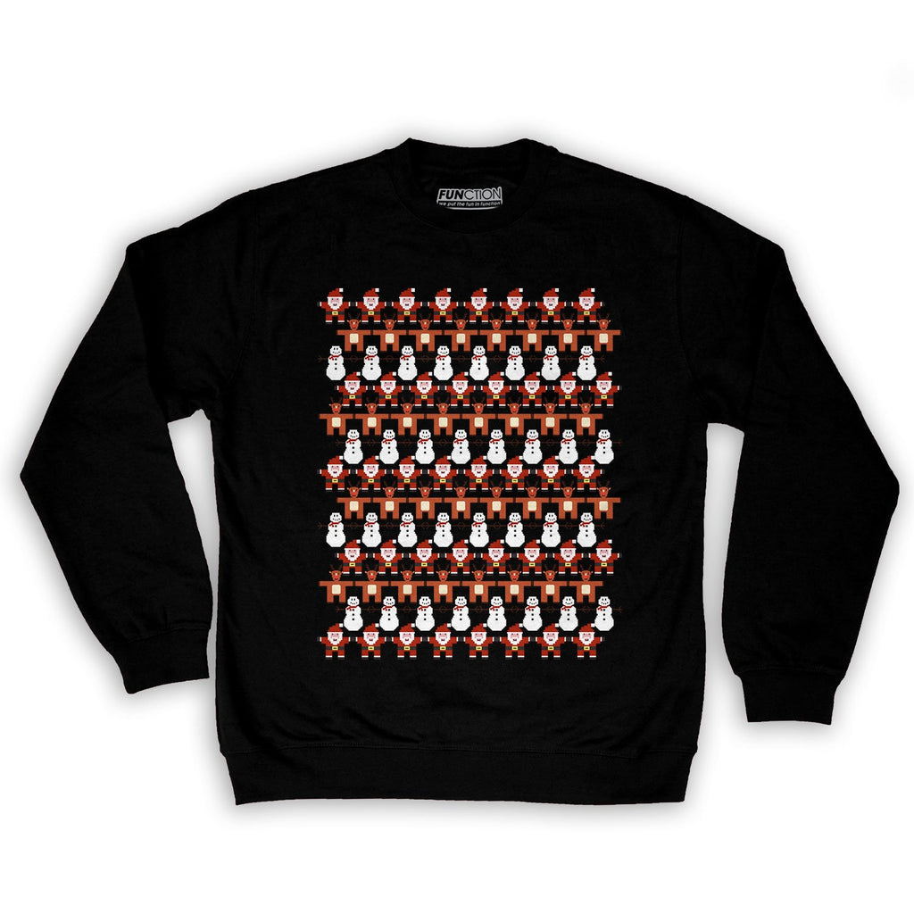 Function -  8-Bit Christmas Pattern Men's Fashion Crew Neck Sweatshirt Black