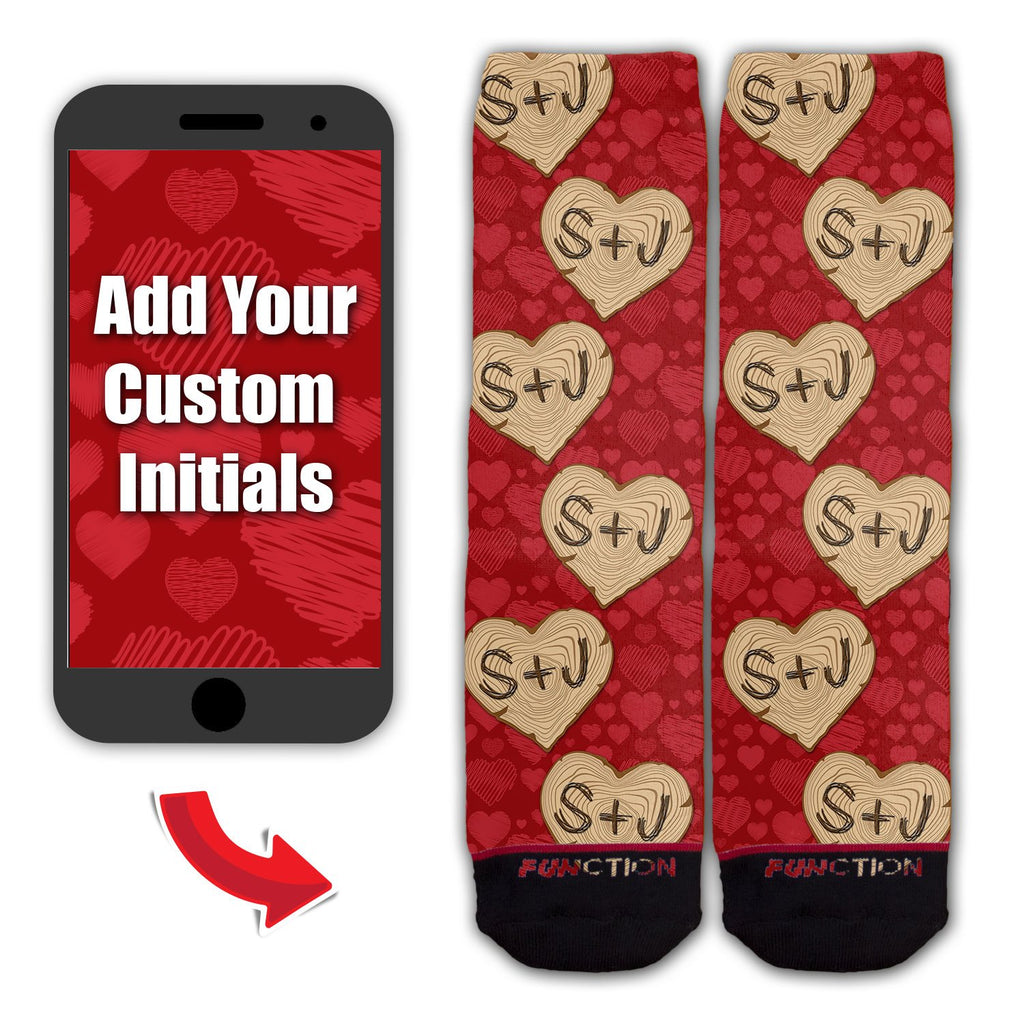 Function - Custom Valentine's Day Wood Carved Initials Heart Fashion Socks