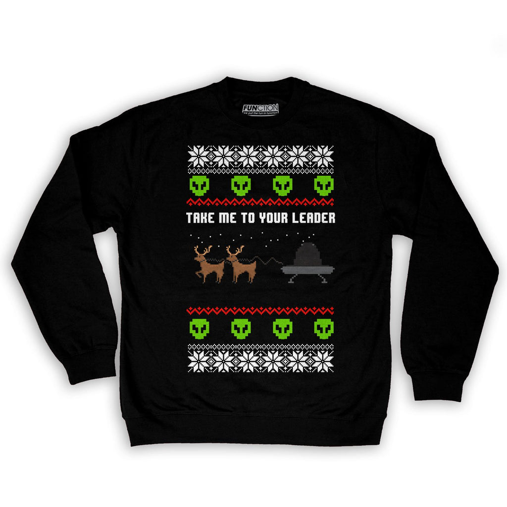 Function -  Take Me To Your Leader Ugly Christmas Men's Fashion Crew Neck Sweatshirt Black