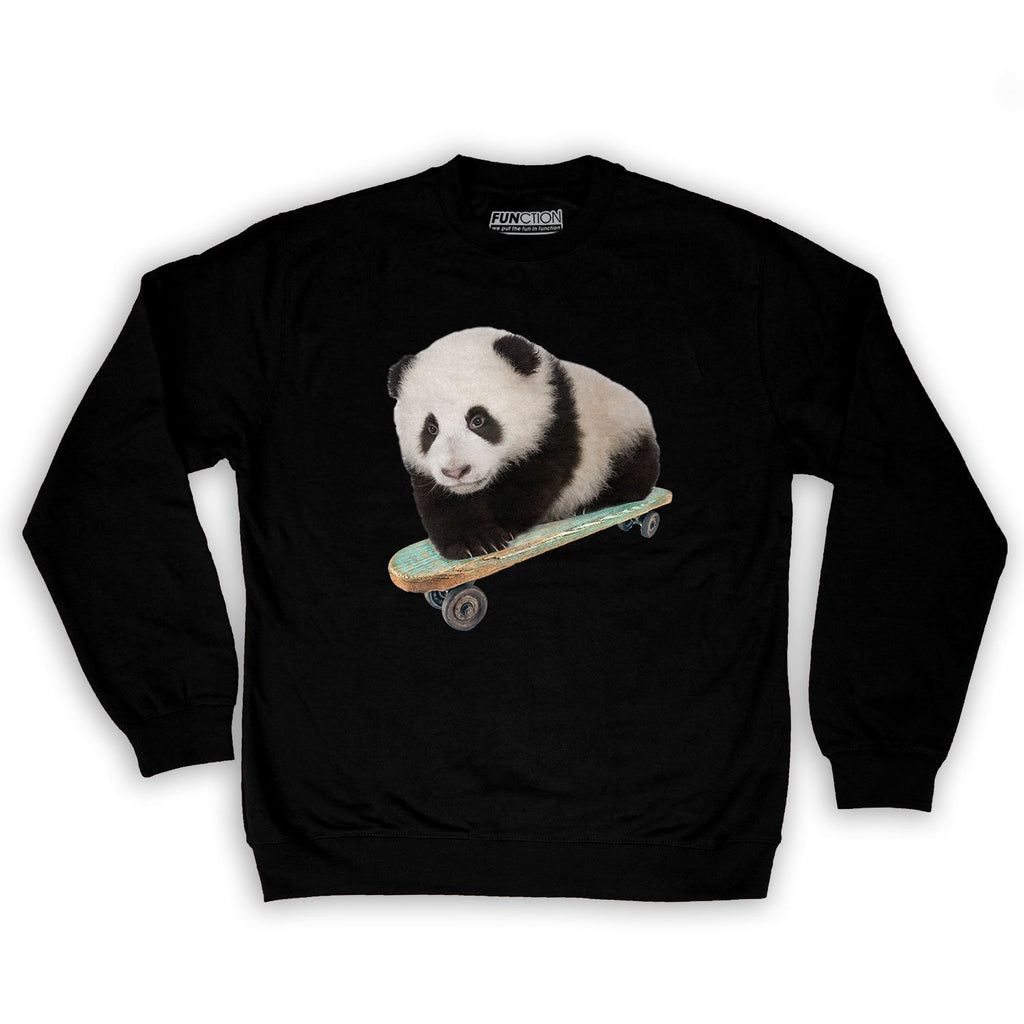 Function - Skateboarding Panda Men's Fashion Crew Neck Sweatshirt Black
