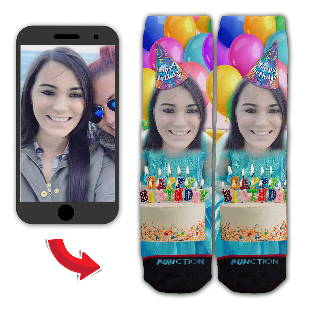 Function - Custom Birthday Boy Girl Balloons Face Socks Upload Photo Customize Head