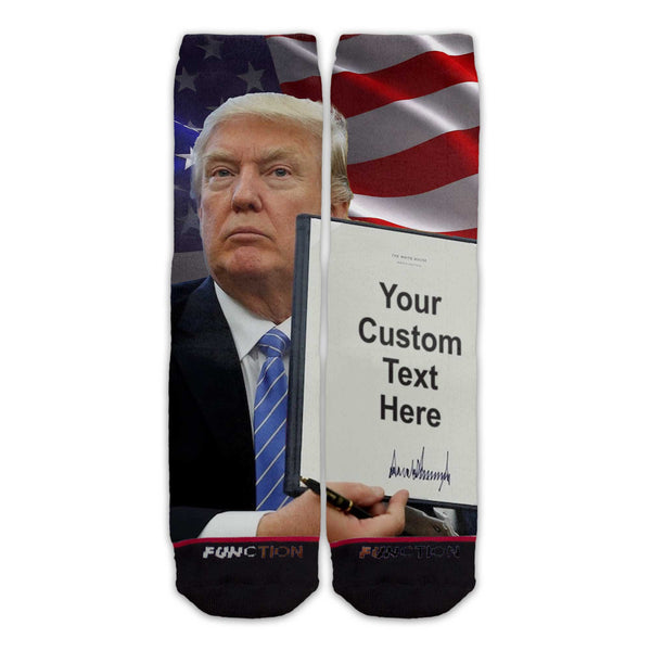 Custom Donald Trump Executive Order Signing Unisex Adult Crew Socks Personalized Funny Meme Add Your Own Text Political Joke