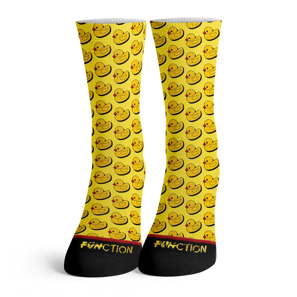Function Happy Rubber Duck Pattern Adult Crew Socks Funny Yellow Cartoon Animal Design Comfortable Novelty Footwear Gift