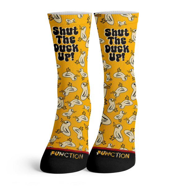 Function Shut The Duck Up Pattern Adult Crew Socks Funny Angry Duck Graphic Novelty Gift Socks Men Women