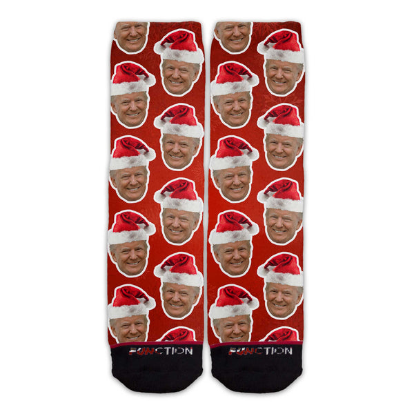 Function - Trump Santa Head Christmas Pattern Adult Crew Socks President Hat Donald All Over