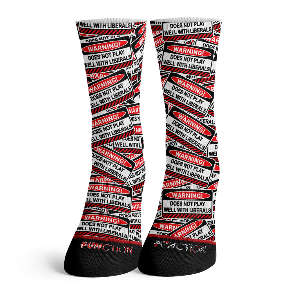 Function - Warning Does Not Play Well With Liberals Adult Crew Socks Unisex Donald Trump President Republican Joke Gift