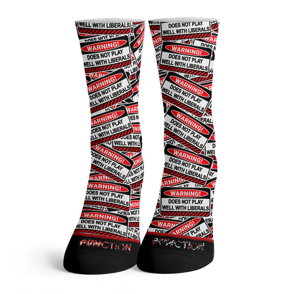 Function - Warning Does Not Play Well With Liberals Adult Crew Socks Unisex Donald Trump President Republican Joke Gift