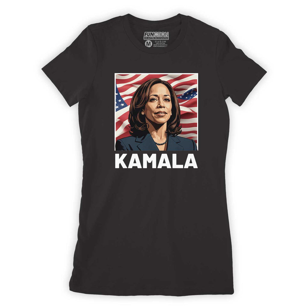 Function - Kamala Harris Patriotic Portrait American Flag Waving Presidential Support Women's T-Shirt