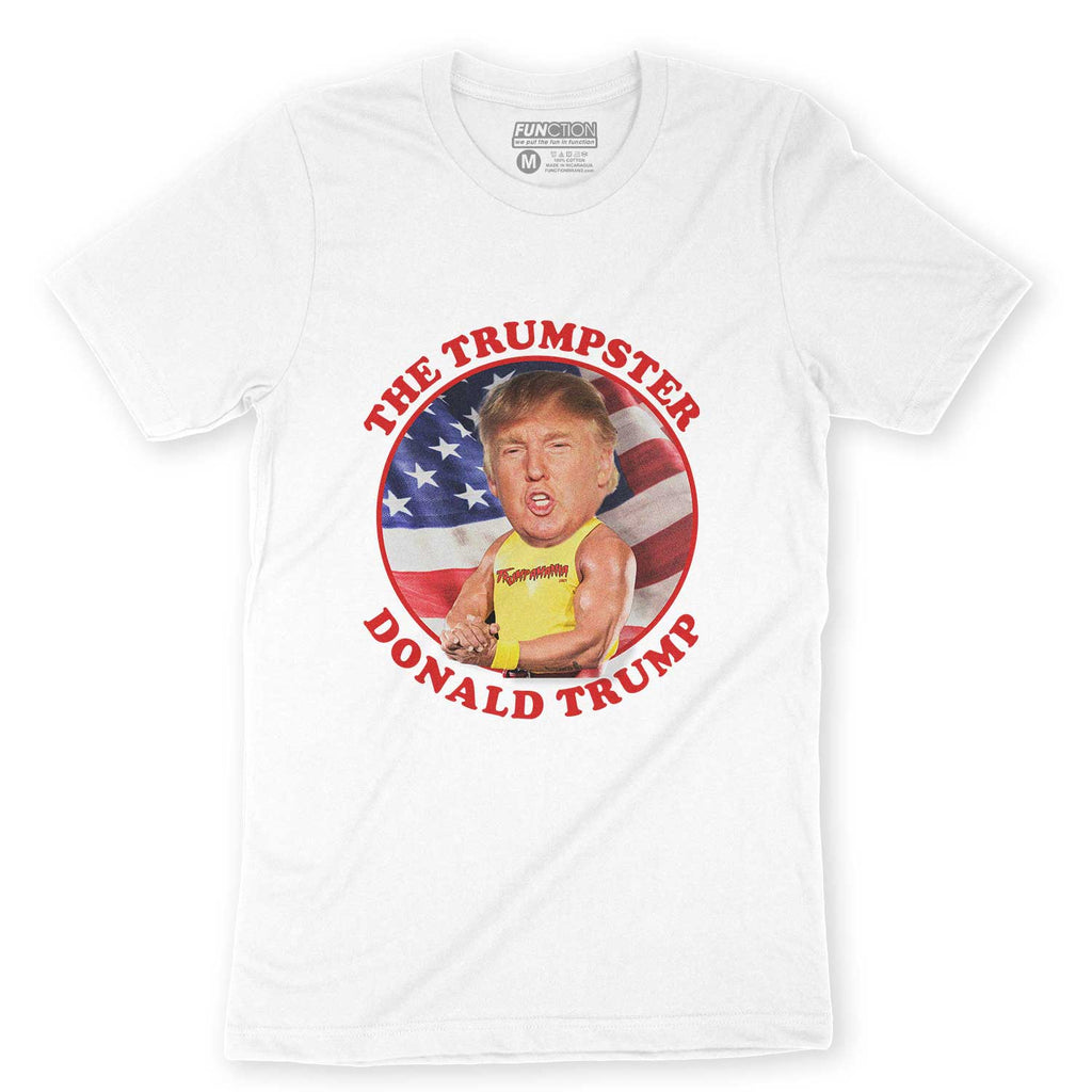 Function - Donald Trump The Trumpster Men's Yellow T-Shirt - Funny Muscle Parody Tee - Patriotic American Flag Design