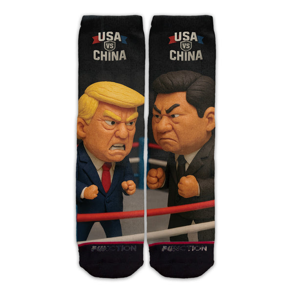 Function USA vs China Political Boxing Match Socks - Novelty Crew Socks for Adults