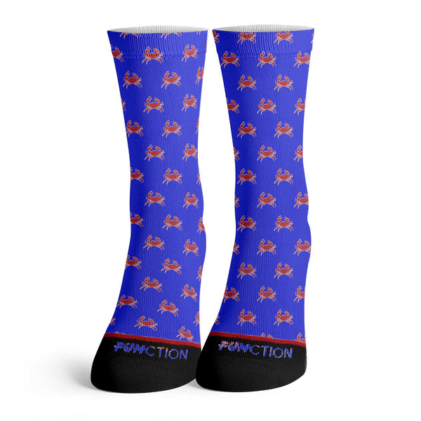 Function - Crabby Pattern Adult Unisex Crew Socks Crab Blue Red Beach Summer Vacation