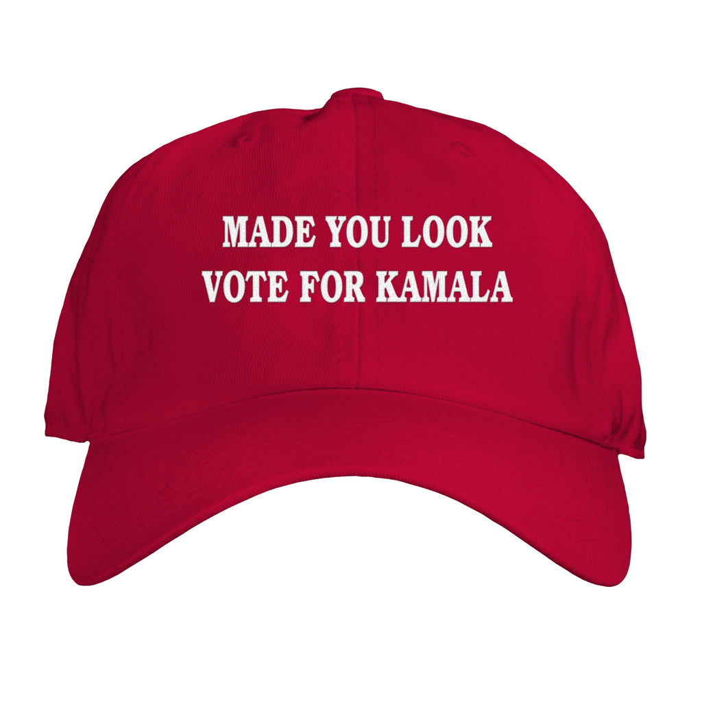 Front view of Function Socks 'Made You Look' dad hat featuring a bold 'Vote for Kamala Harris' message, available in vibrant color, perfect for political statement and casual wear.