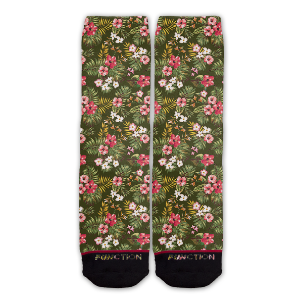 Function - Floral Palm Tree Leaves Pattern Novelty Fashion Socks Forest Green
