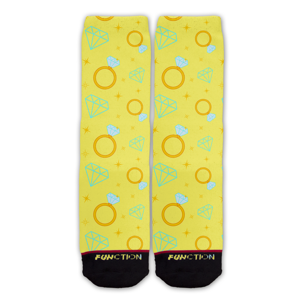 Function - Wedding Bride Rings and Diamonds Pattern Fashion Socks Yellow