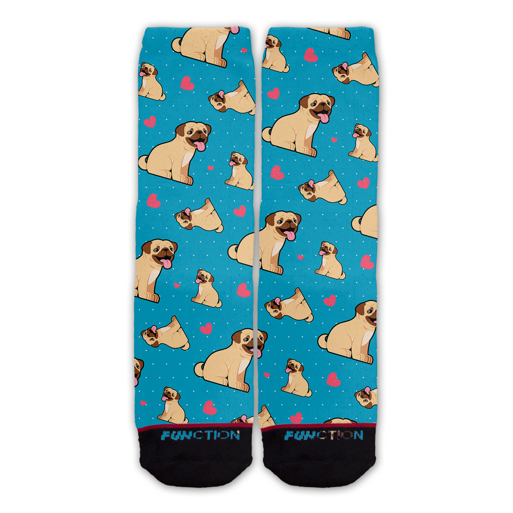 Function - Dog Breed Pug Love Hearts Fashion Socks Teal