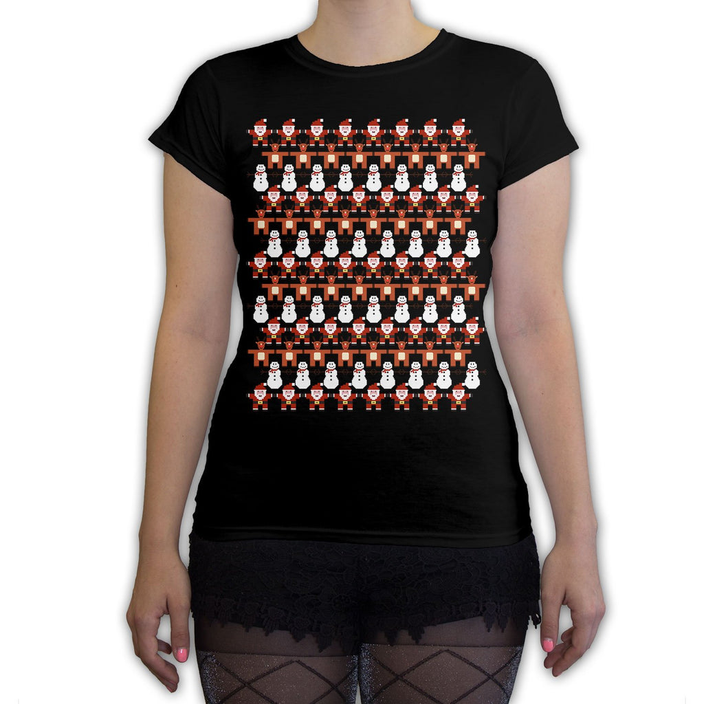 Function -  8-Bit Christmas Pattern Women's Fashion T-Shirt Black