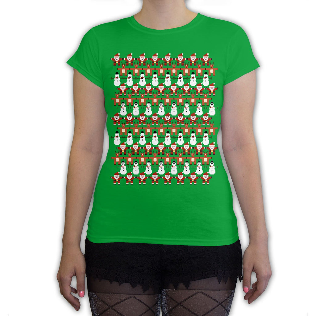Function -  8-Bit Christmas Pattern Women's Fashion T-Shirt Kelly Green