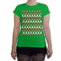 Function -  8-Bit Christmas Pattern Women's Fashion T-Shirt Kelly Green