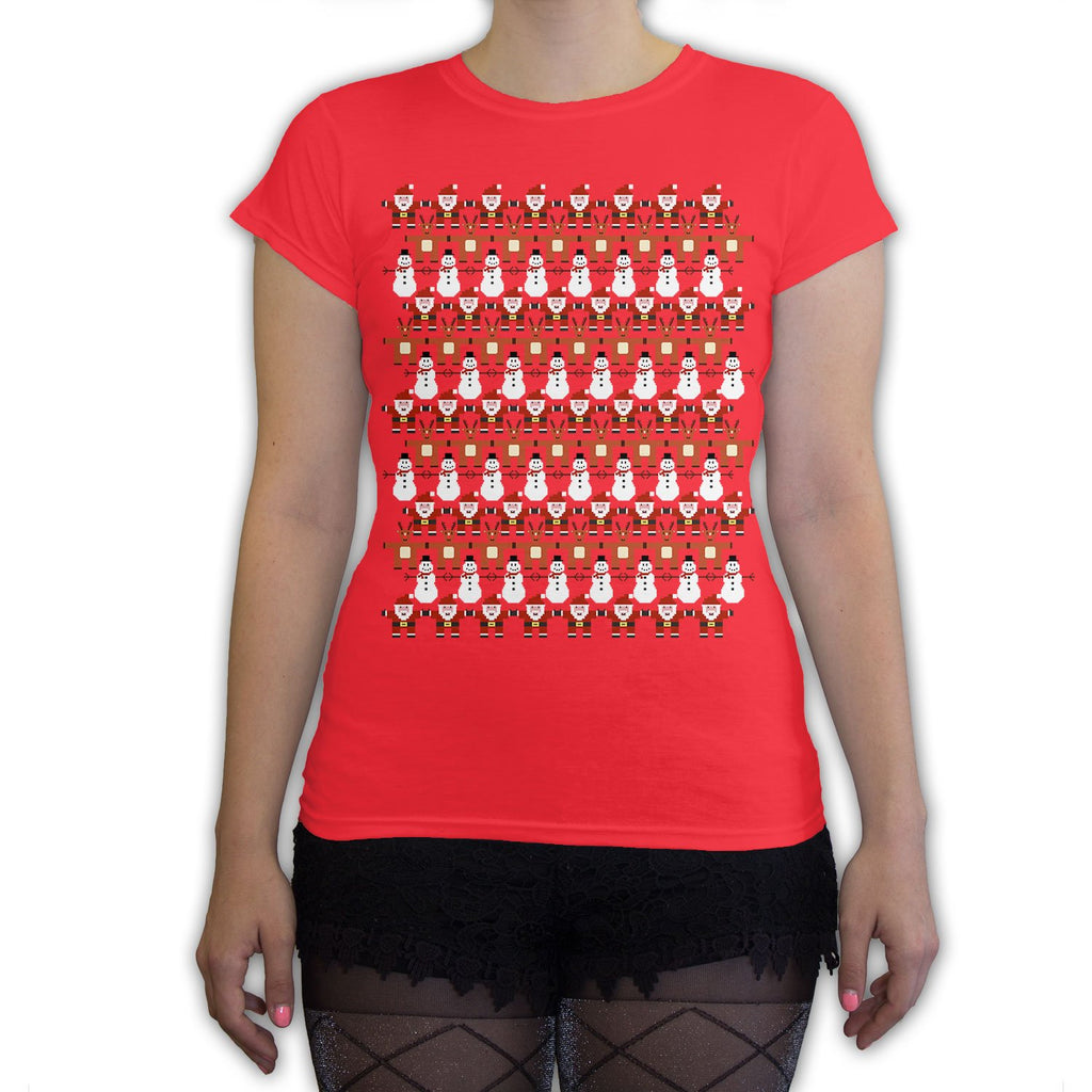 Function -  8-Bit Christmas Pattern Women's Fashion T-Shirt Red