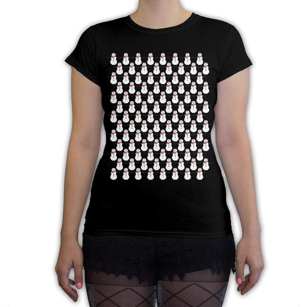 Function -  8-Bit Snowman Pattern Women's Fashion T-Shirt Black
