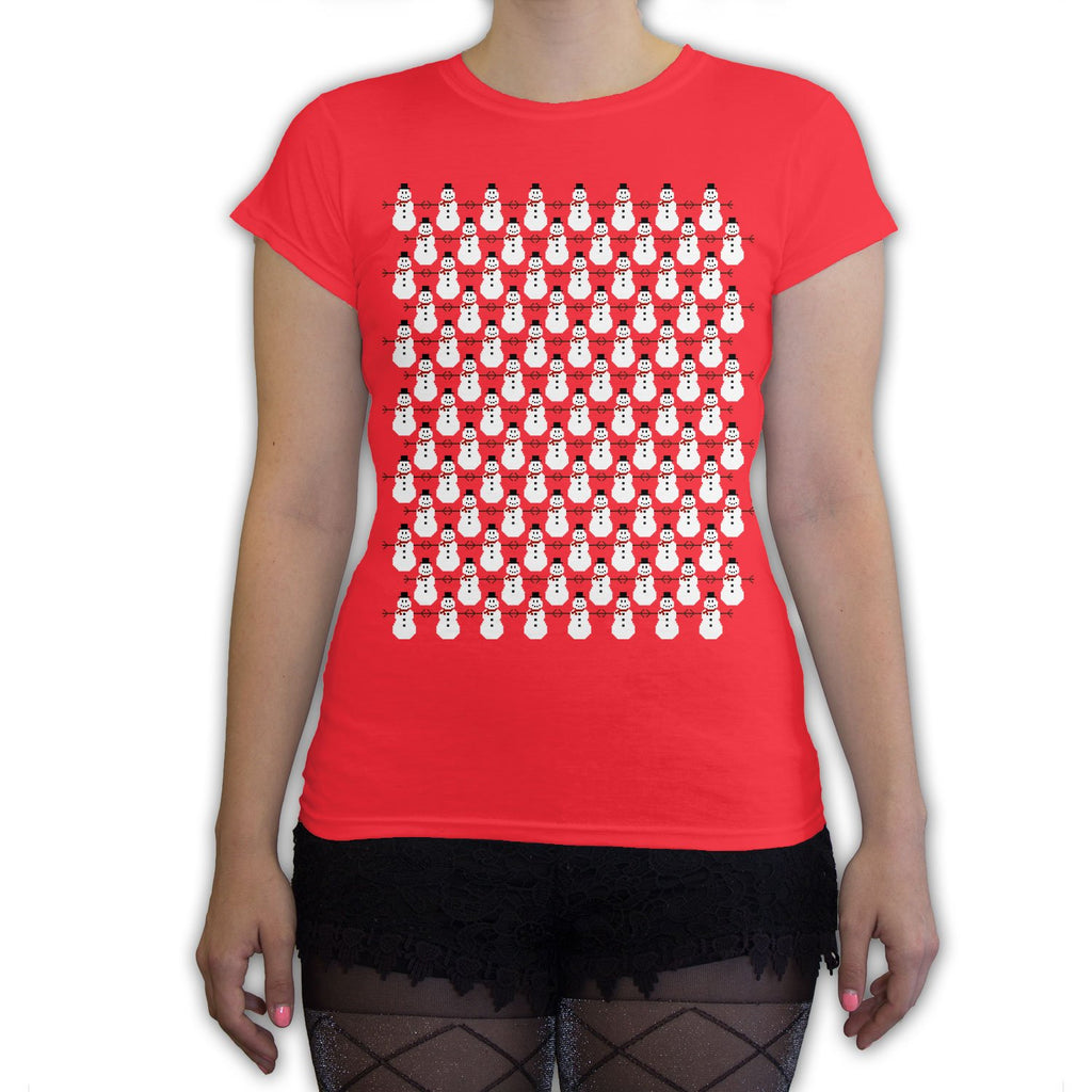 Function -  8-Bit Snowman Pattern Women's Fashion T-Shirt Red