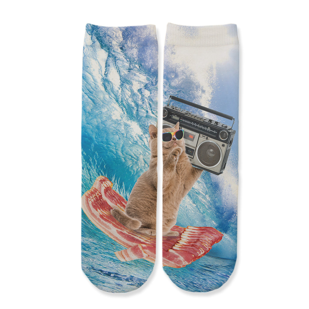 Function - Kids Bacon Surfing Cat Boombox Music Sunglasses Ocean Wave Youth Boys Girls Children Fashion Socks