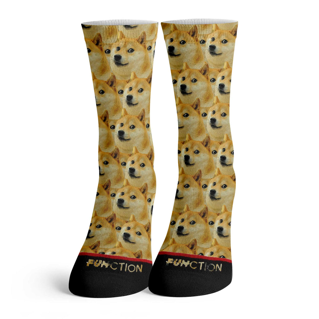 Function - Dog Crypto Currency Shiba Inu Meme Stock Rocket To The Moon Pattern Socks