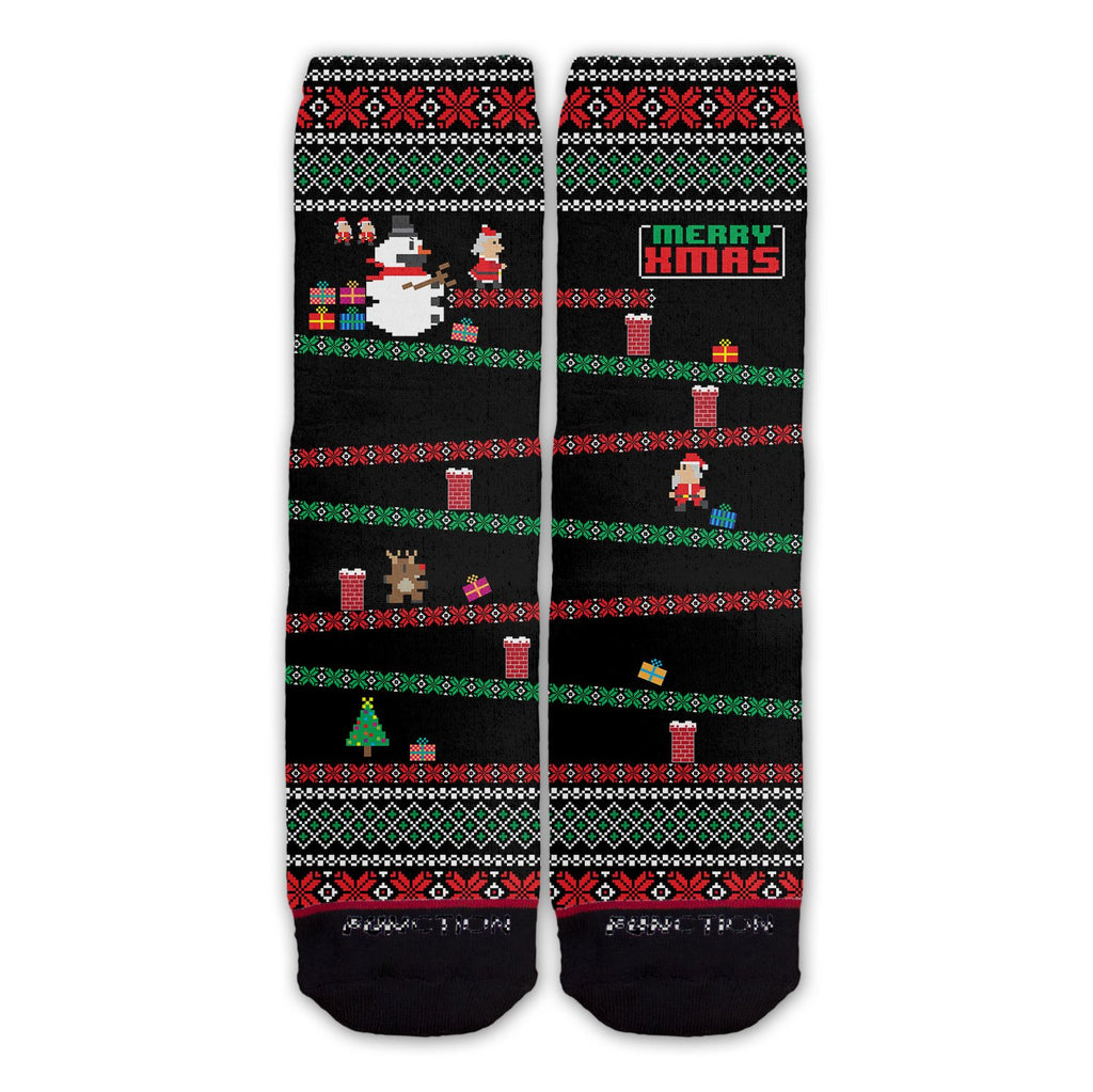 Function - 8-Bit Santa Arcade Ugly Christmas Sweater Black Fashion Sock