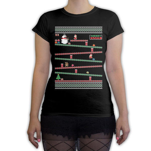 Function -  8-Bit Santa Arcade Ugly Christmas Sweater Women's Fashion T-Shirt Black