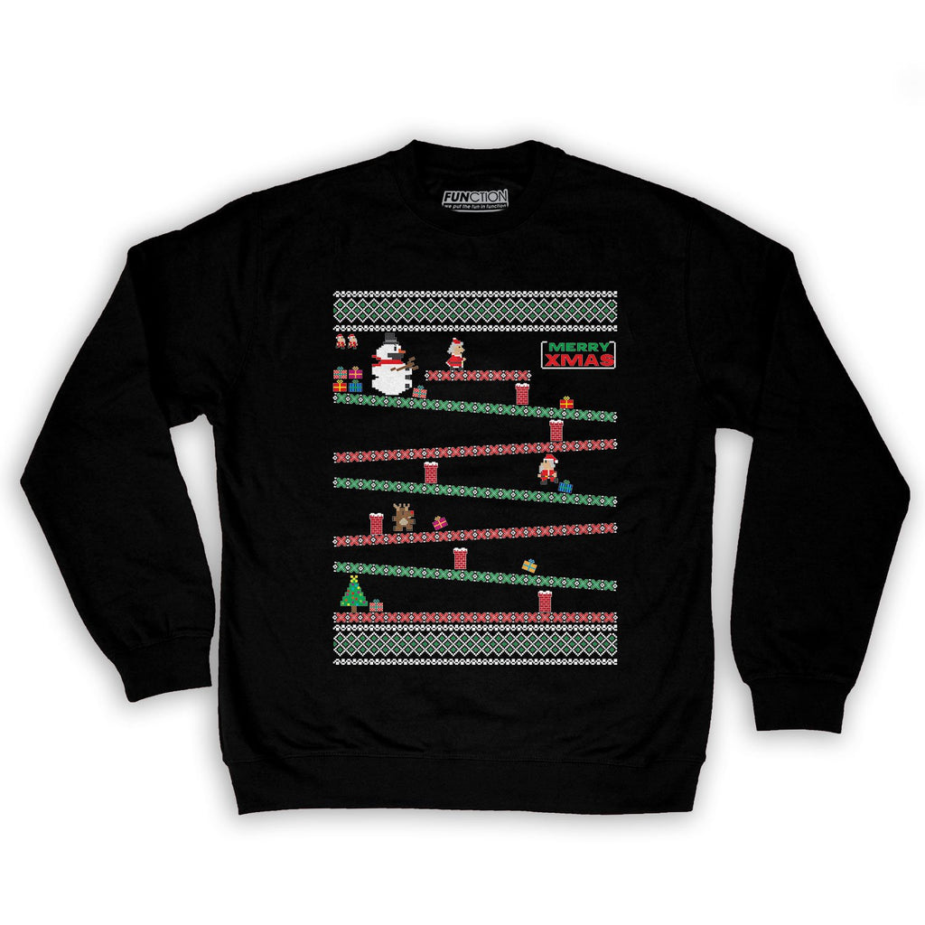 Function -  8-Bit Santa Arcade Ugly Christmas Sweater Men's Fashion Crew Neck Sweatshirt Black