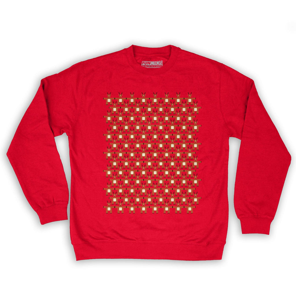 Function -  8-Bit Reindeer Pattern Men's Fashion Crew Neck Sweatshirt Red