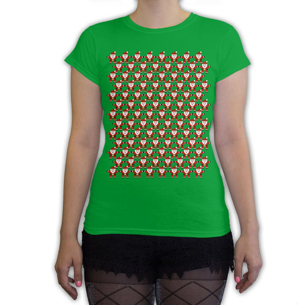 Function -  8-Bit Santa Pattern Women's Fashion T-Shirt Kelly Green