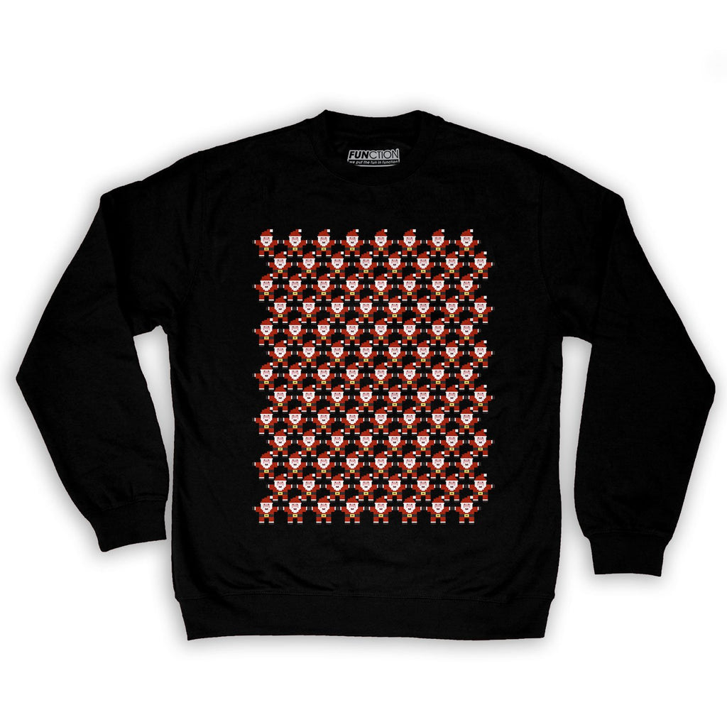 Function -  8-Bit Santa Pattern Men's Fashion Crew Neck Sweatshirt Black