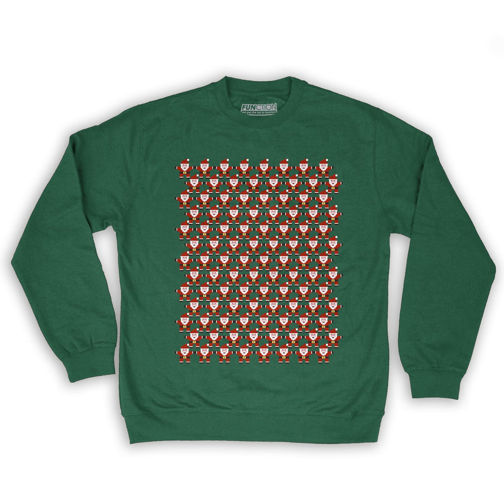 Function -  8-Bit Santa Pattern Men's Fashion Crew Neck Sweatshirt Dark Green