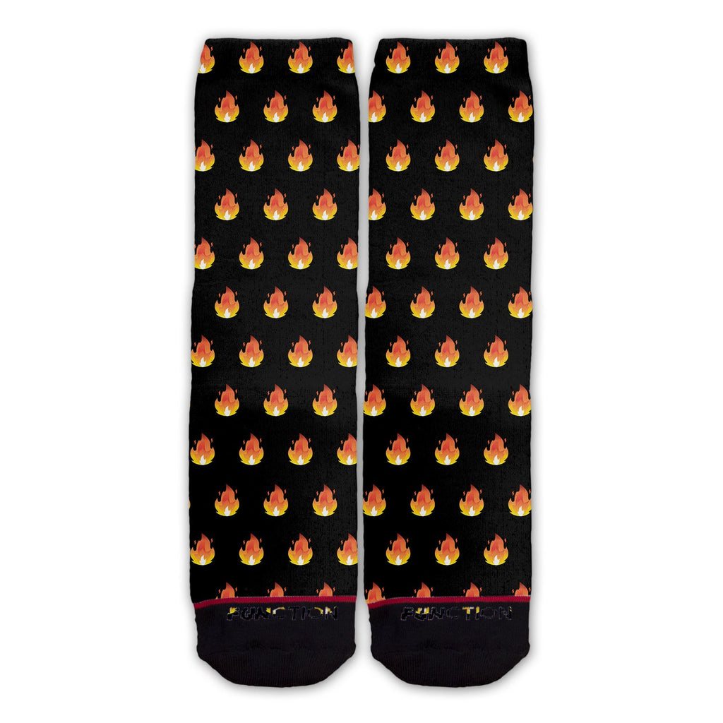 Function - Fire Flame Lit AF Blaze Heat Emoji Emoticon Pattern Black Fashion Socks Dope