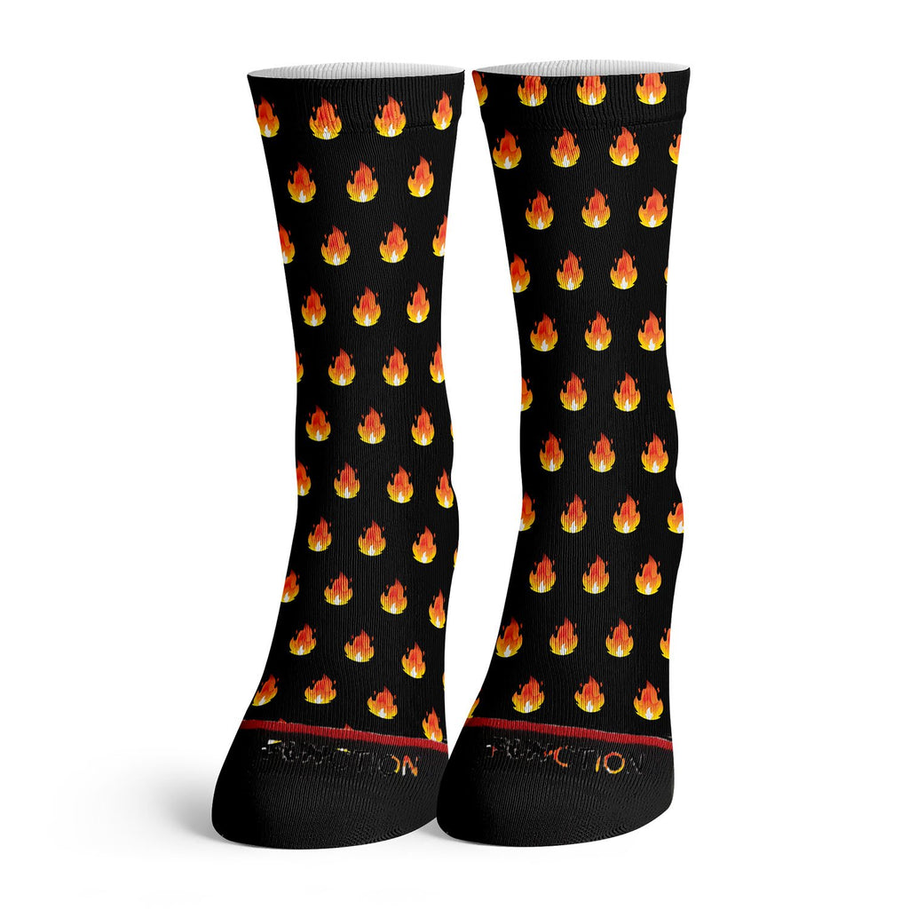 Function - Fire Flame Lit AF Blaze Heat Emoji Emoticon Pattern Black Fashion Socks Dope