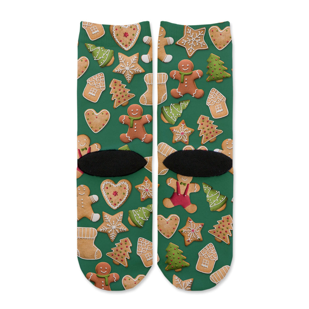 Function - Kids Christmas Cookie Pattern Green Crew Socks