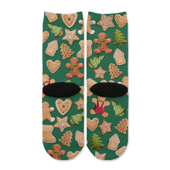 Function - Kids Christmas Cookie Pattern Green Crew Socks