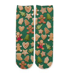 Function - Kids Christmas Cookie Pattern Green Crew Socks