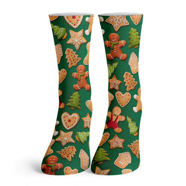 Function - Kids Christmas Cookie Pattern Green Crew Socks
