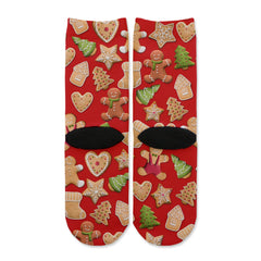 Function - Kids Christmas Cookie Pattern Red Crew Socks