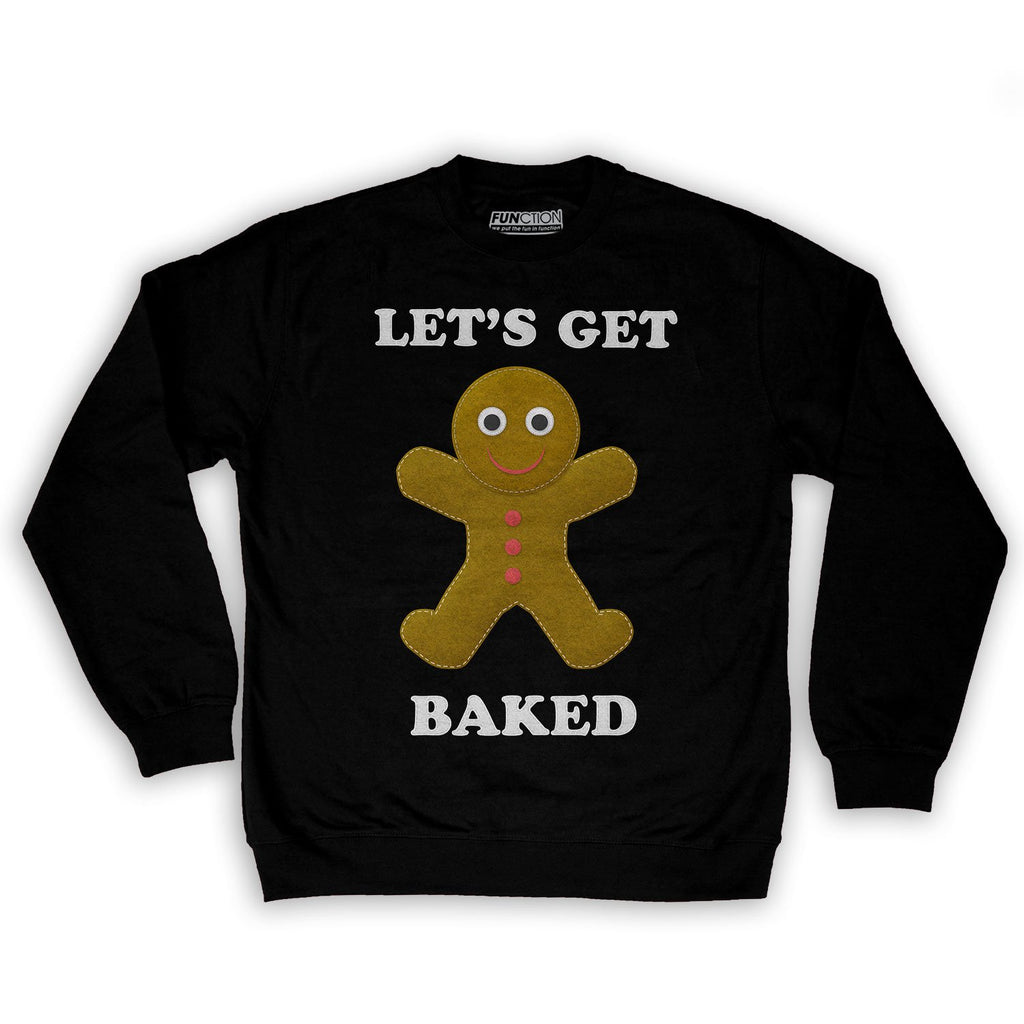 Function -  Let's Get Baked Ugly Christmas Men's Fashion Crew Neck Sweatshirt Black