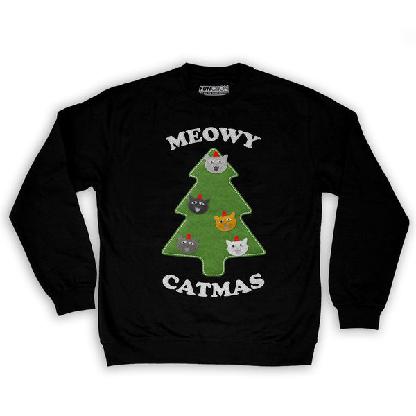 Function -  Ugly Christmas Meowy Christmas Men's Fashion Crew Neck Sweatshirt Black