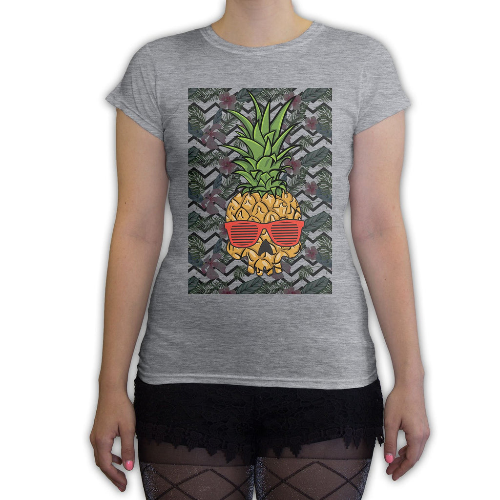 Function -  Pineapple Skull Women's Fashion T-Shirt Heather Grey