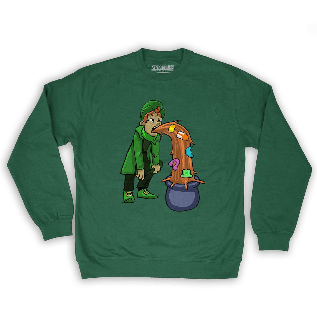 Function - St. Patrick's Day Puking Leprechaun Men's Fashion Crew Neck Sweatshirt Dark Green