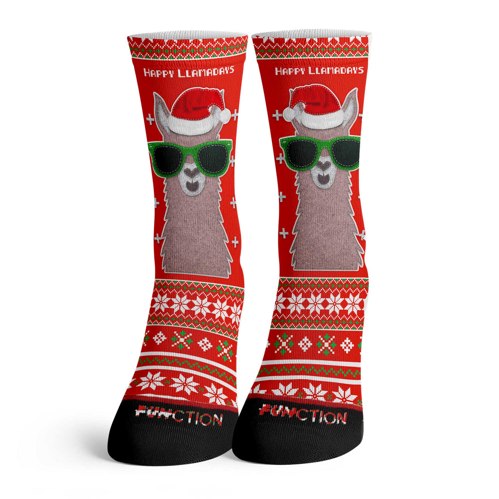 Function - Ugly Christmas Llama Santa Adult Crew Socks