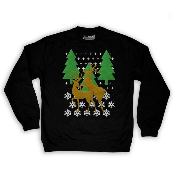 Function -  Ugly Christmas Faux Felt Humping Reindeer Men's Fashion Crew Neck Sweatshirt Black