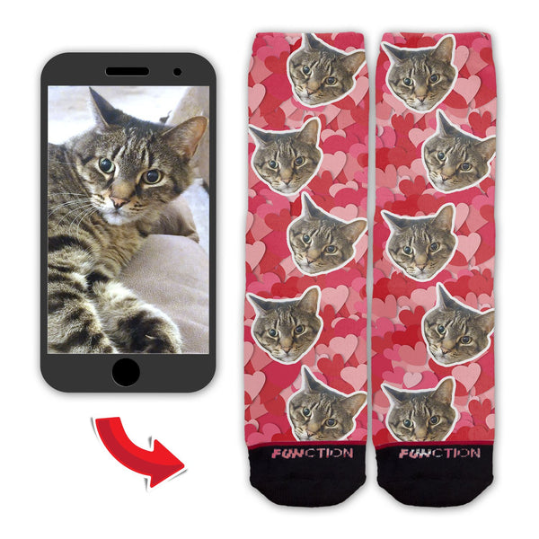 Function - Custom Valentine's Day Cat Face Fashion Socks