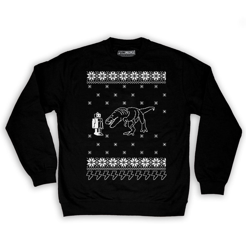 Function -  Ugly Christmas 8 Bit T-Rex Men's Fashion Crew Neck Sweatshirt Black
