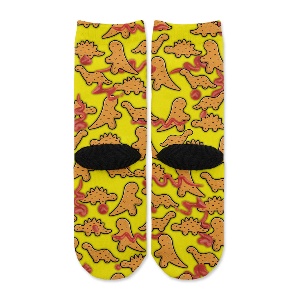 Function - Kids Cartoon Dinosaur Chicken Nuggets Yellow Pattern Crew Socks